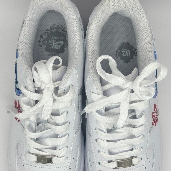 Custom Nike Air Force 1 White Stitch Hibiscus Sneakers Women's 8 - Picture 10 of 16